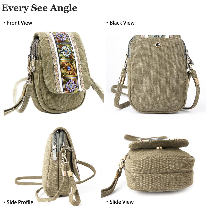 Goodhan Embroidery Canvas Crossbody Bag Cell phone Pouch Coin Purse for Women - Image 3